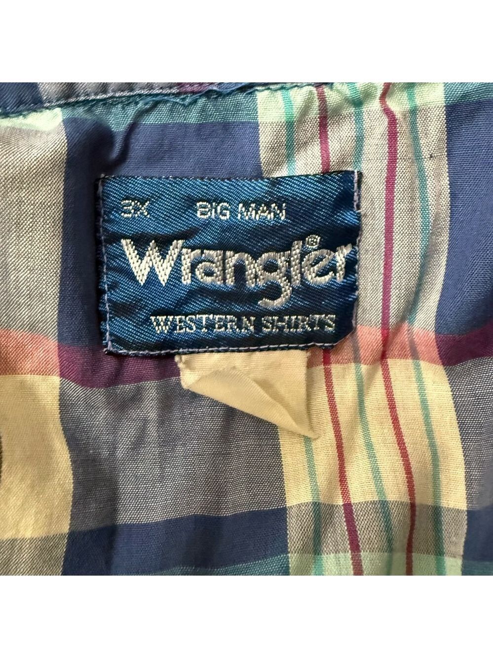 Vintage Y2K Big Man Wrangler Pearl Snap Plaid Western Shirt Size 3X Blue - Picture 8 of 8